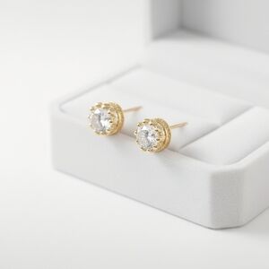 Sterling Forever 1/4" NEW Earrings 925 Silver CZ Gold Plated Crown Pierced Studs